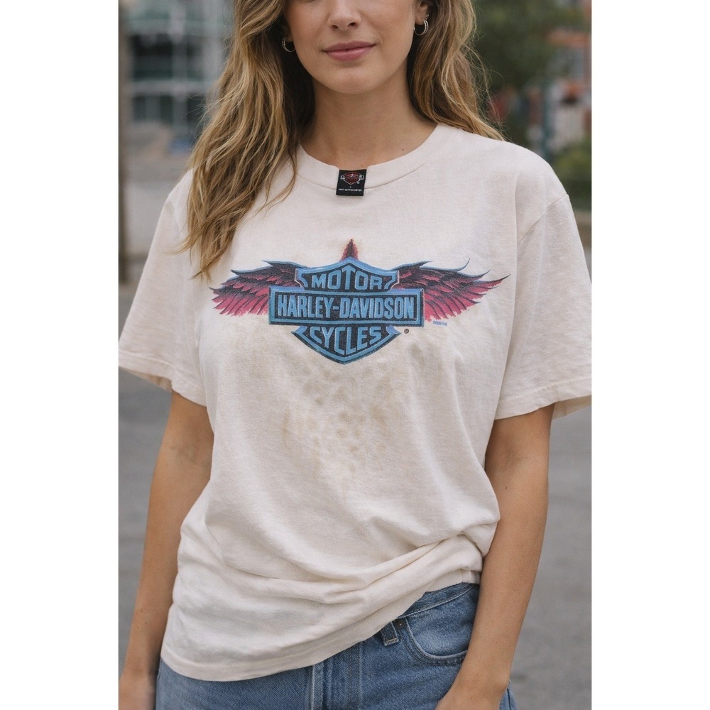 Harley Davidson 100% Cotton Phoenix T-Shirt Women Large White USA Biker Motocore